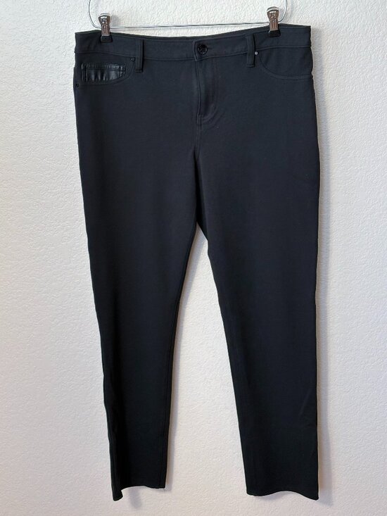 Calvin Klein Pants - Calvin Klein Jeans Black Ponte Knit Skinny Pants Women's 14 Faux Leather Trim
